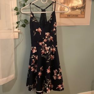 Trac lace back cutout floral fit & flare dress